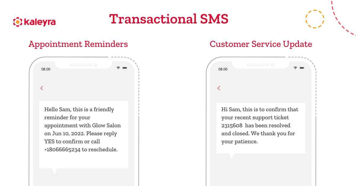 Transactional messaging - Appointment Reminder and Customer Support Ticket Update